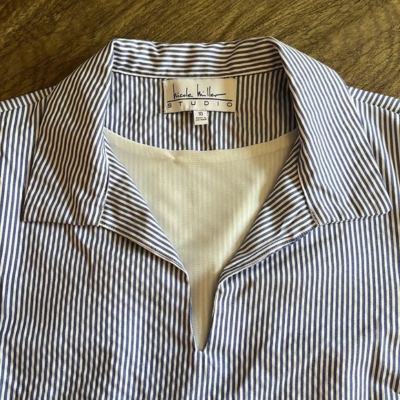Nicole Miller Studio Blue White Striped Shirt Dress Embroidered Monkeys Size 10 - Picture 13 of 13